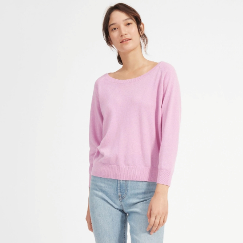 EVERLANE The Ballerina Raglan Pink Purple 100% Cashmere Sweater M
